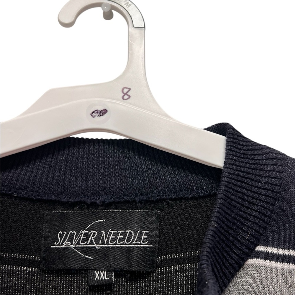Silver Needle Men's XXL Navy Blue and Gray Striped 1/4 Zip Pullover Sweater - Picture 4 of 7